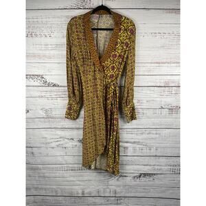 BL^nk London Anthropologie SZ S Geometric Leopard Trim Long Sleeve Maxi Boho